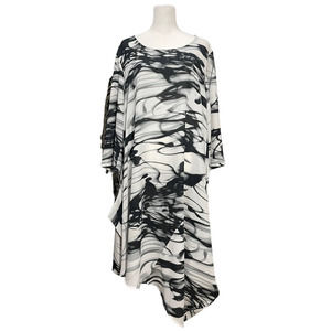 Bryn Walker Naida Black and White Asymmetrical Hem Lagenlook Sheer Tunic